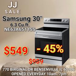 🔥New Samsung 30" 6.3 cu.ft. Freestanding Electric Range NE63A6511SS