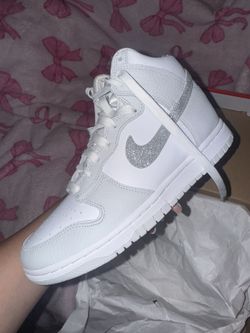 Nike Dunk High Silver Glitter Swoosh Womens