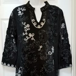 Black Ribbon Tunic Top L
