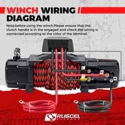 RUGCEL WINCH 13500lb Waterproof Electric Synthetic Rope Winch 12V with Hawse Fairlead,Double color rope，for Truck SUV