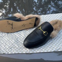 Gucci Horsebit Fur Sandal Si 46 Or 11 US