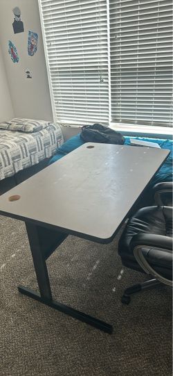 Gray Computer Desk with Metal Frame with free chair