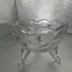 Vintage Crystal Candy Trinket Bowl With Star & Leaf Design