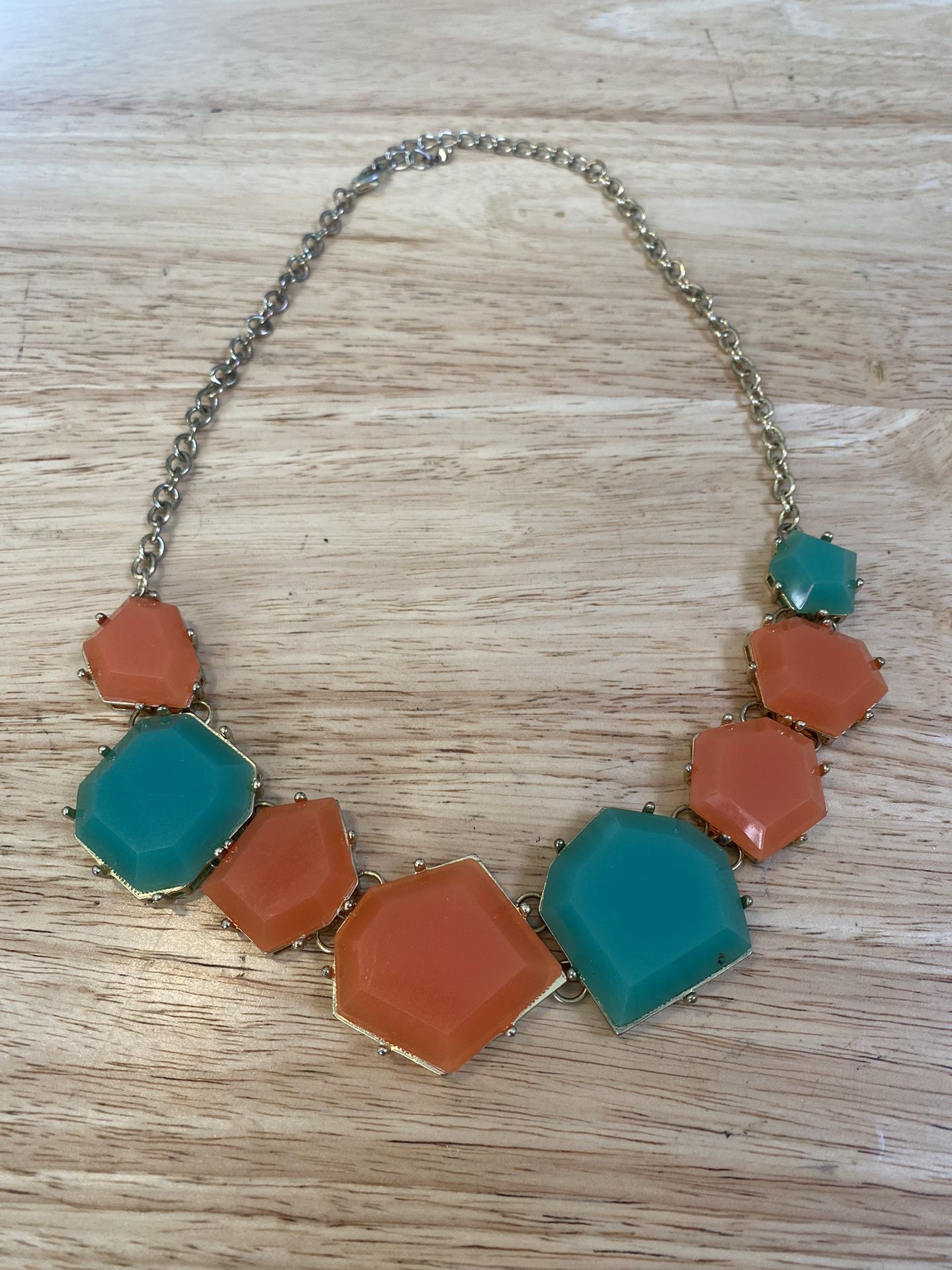 Orange & Turquoise Necklace with Gold Chain