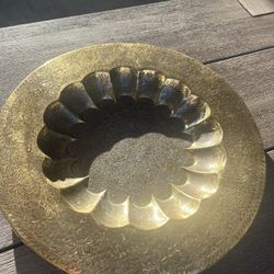 Vintage Etched Brass Tray With Floral Designs & Plated Surface, Z.Y. India 17.5”