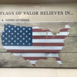 NIB “Flags Of Valor” Wooden Flag Made In USA