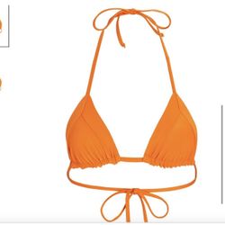 Frankies Bikinis Sky Triangle Rib Knit Bikini Top Neon Orange -XS- New With Tags