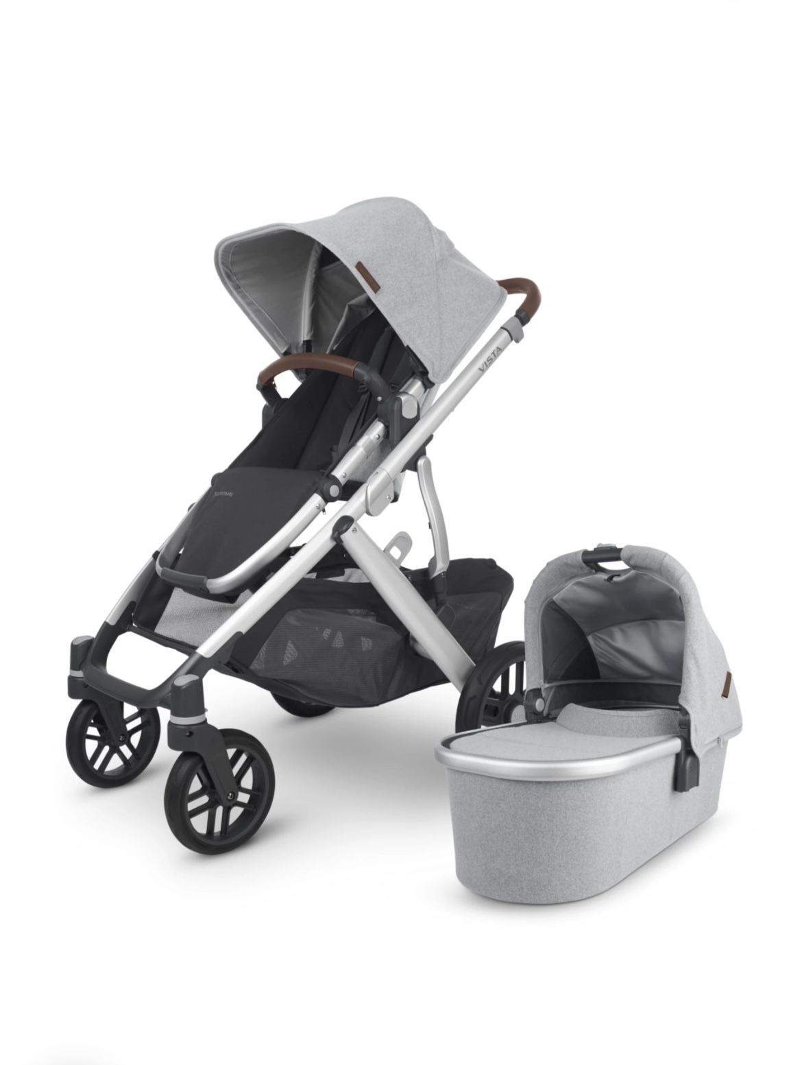 Like-New UPPAbaby VISTA V2 Stroller - Stella (Grey Brush/Silver/Saddle Leather)