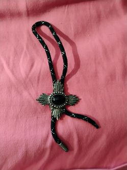 Bolo Tie with Black Stone Sunburst Slide