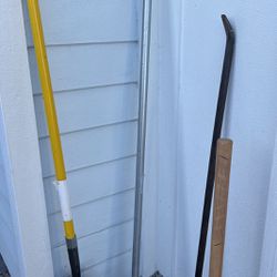 shovel, pry bar, scraper, sledge hammer
