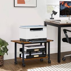 BRAND NEW IN BOX Under Desk Printer Stand, 2-Tier Mobile Printer Table w/Storage Shelf Steel Frame, Rolling Printer Cart Holder w/Lockable Wheels Brow