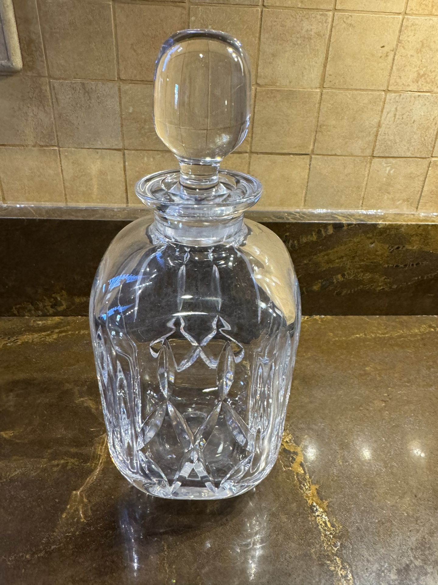 Vintage Midcentury Crystal Decanter Carafe with Original Stopper Lattice Pattern