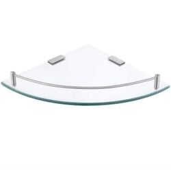 14 in. W x 10 in. D x 1.6 in. H Wall Mount Bathroom Corner Triangle Glass Shelf