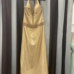Satin Gold  Dress With V-Neck