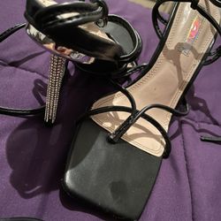 Strappy Black Rhinestone Heels – Size 8