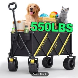 Foldable Pet Carrier Beach Cart, Heavy-Duty Multi-Purpose Garden Wagon with 360° All-Terrain Wheels, Ideal for Lawn Care, Sports, Camping Gear & Equip