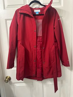 Columbia Red Rain Jacket with Hood