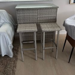 GREY BAR WITH TWO HIGH CHAIRS 