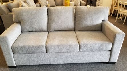 Brand new gray linen queen size sofa sleeper with 4" thick memory foam mattress
