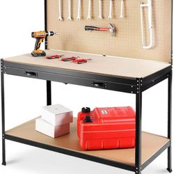 On sale 🔥63" Tools Cabinet Working Tables Workbench Tool Storage Workshop Table with Drawers and Pegboard, for Commercial, Home, Garage Or Office Use