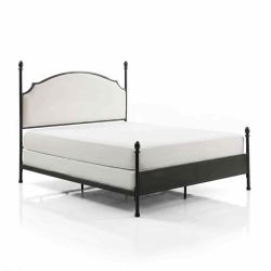 Fawnda Metal Four Poster Bed with Upholstered Headboard   Queen 
