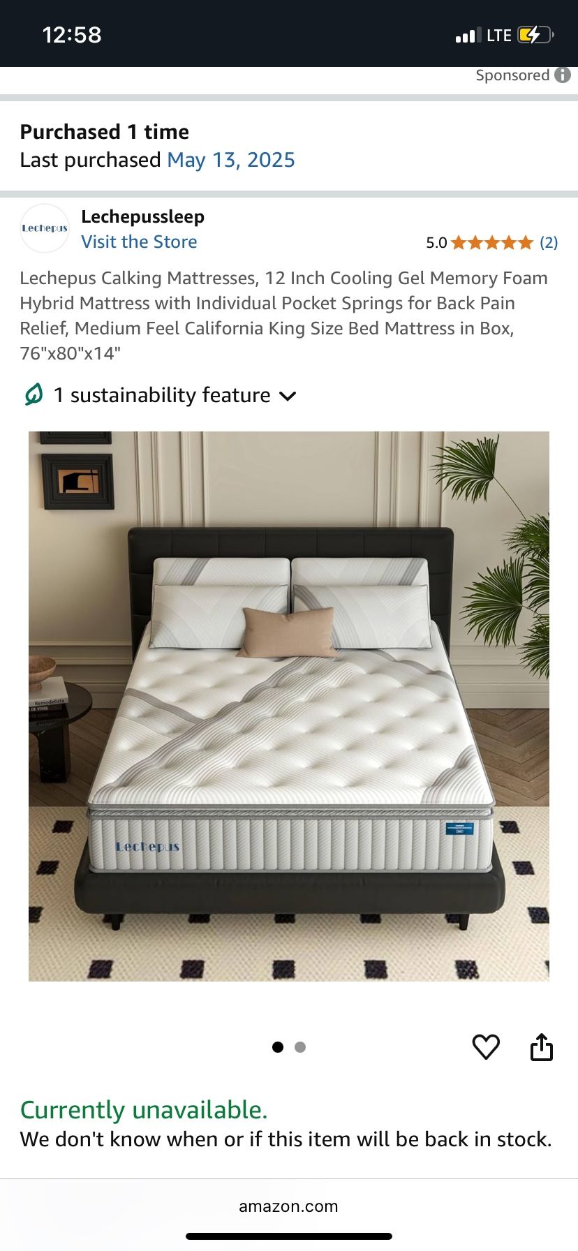 Lechepus Calking Mattresses, 12 Inch Cooling Gel Memory Foam Hybrid Mattress with Individual Pocket Springs for Back Pain Relief, Medium Feel Californ