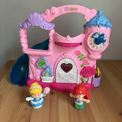 Fisher Price Little People Disney Princess Carry And Go Pink Castle With Ariel & Cinderella 
