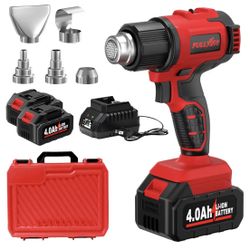 Portable Heat Gun for Shrink Tubing, PVC Wrap, Crafts (Red)(2 batteries)