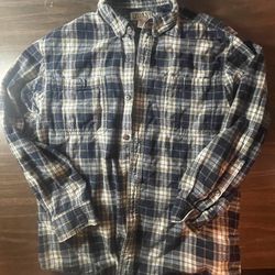 Duluth Trading Co Men’s L Blue Plaid Long Sleeve Button Up Shirt Relaxed Fit