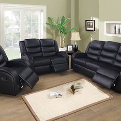 Black 3-Piece Couch Living Room Sofa Set