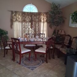 Sofa Wall Art  Cherry Wood Dining W/6 Chairs Lamps Other Household Items