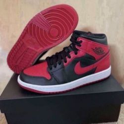 Nike Air Jordan 1 Mid Banned Black Red Size 7.5 Brand New