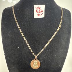 10K Solid Gold Chain and Pendant For Wedding 3.6Gr 21 Inches Long 