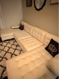 Modern Cream/White Tufted U-Shaped Sectional Sofa with Gold Legs