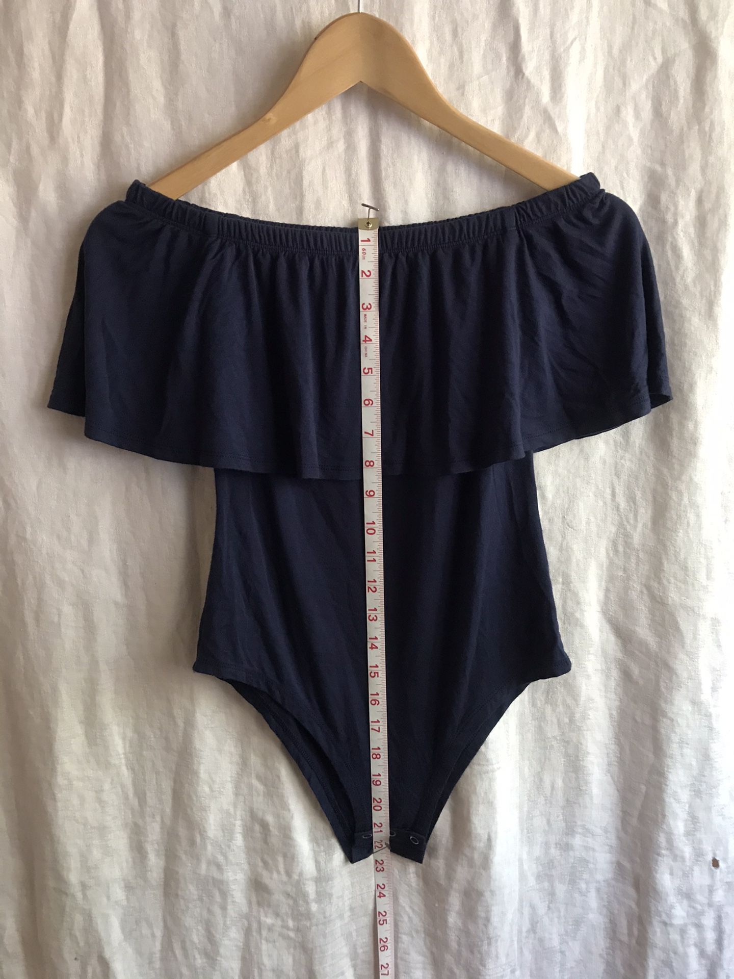 Handmade Off Shoulder Navy Blue Bodysuit. Fits XS/S