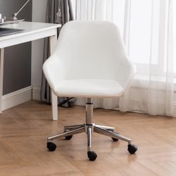 BTEXPERT White Padded Adjustable Rolling Home Office Mid-Back Upholstery Chair, Swivel
