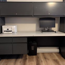 Steelcraft Metal Desk With Overhead Storage And Lighting 