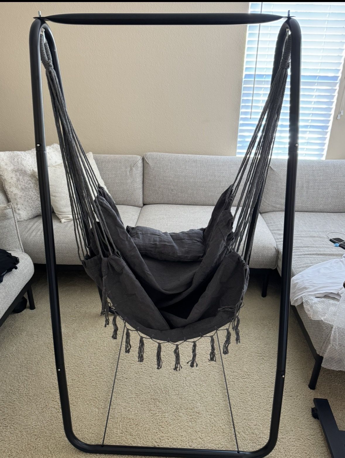 Hammock Chair with Stand,Heavy-Duty and Rustproof Hanging Chair with Stand,Hammock Swing Chair Stand,for Indoor Outdoor Patio Yard Garden Porch (Grey)