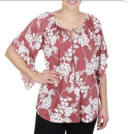 NWT Espresso women's floral puff & bell sleeve top