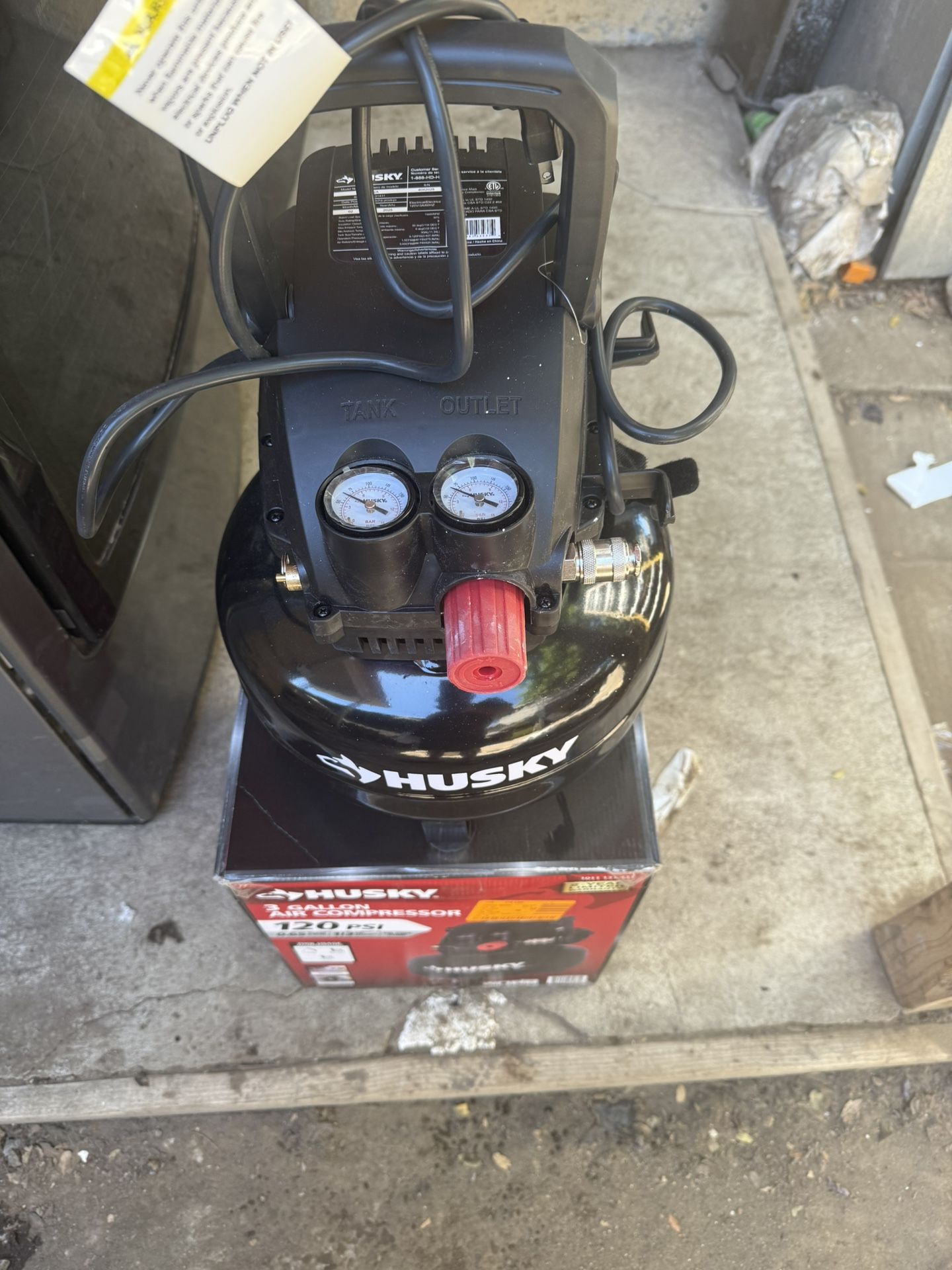 3 Gal. 120 PSI Portable Electric Oil-Free Light Duty Pancake Air Compressor with Fold Down Handle and 1-Quick Coupler by Husky