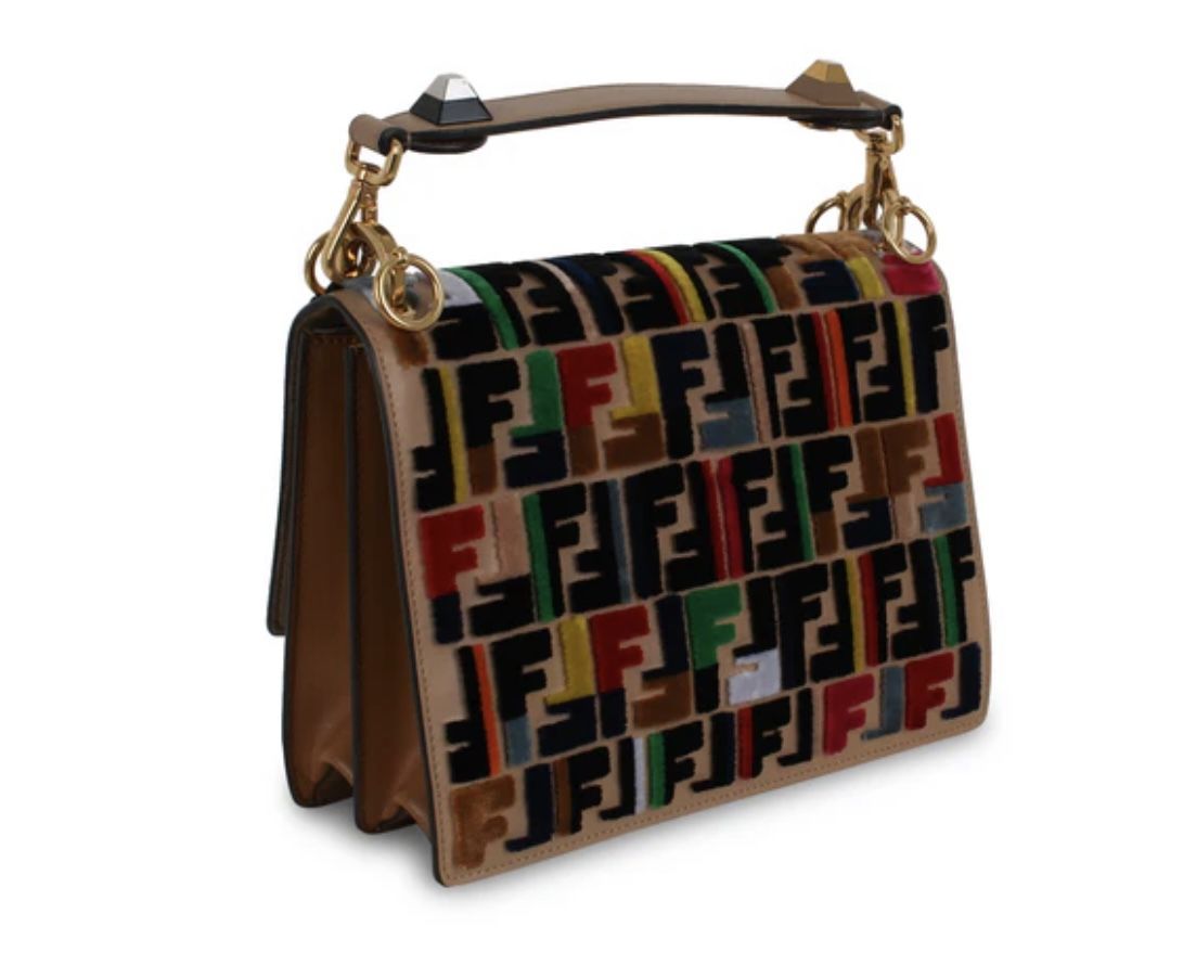Fendi Beige Leather Multicolor Velvet FF Kan