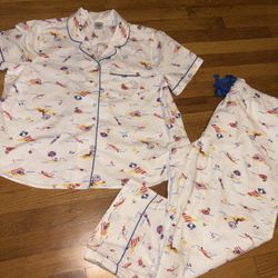 Lands End Womens Pajamas Large 100% Cotton Beach Theme