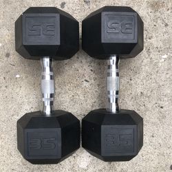 Dumbbells Rubber 35lb Pair In Nice Condition Solid Weights