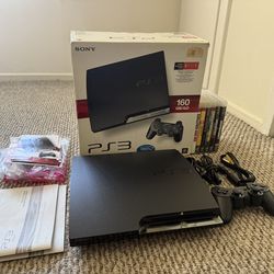 PS3 Slim (Complete in Box) + 6 Games