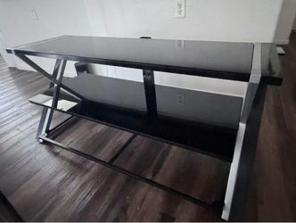 Black Glass and Metal TV Stand