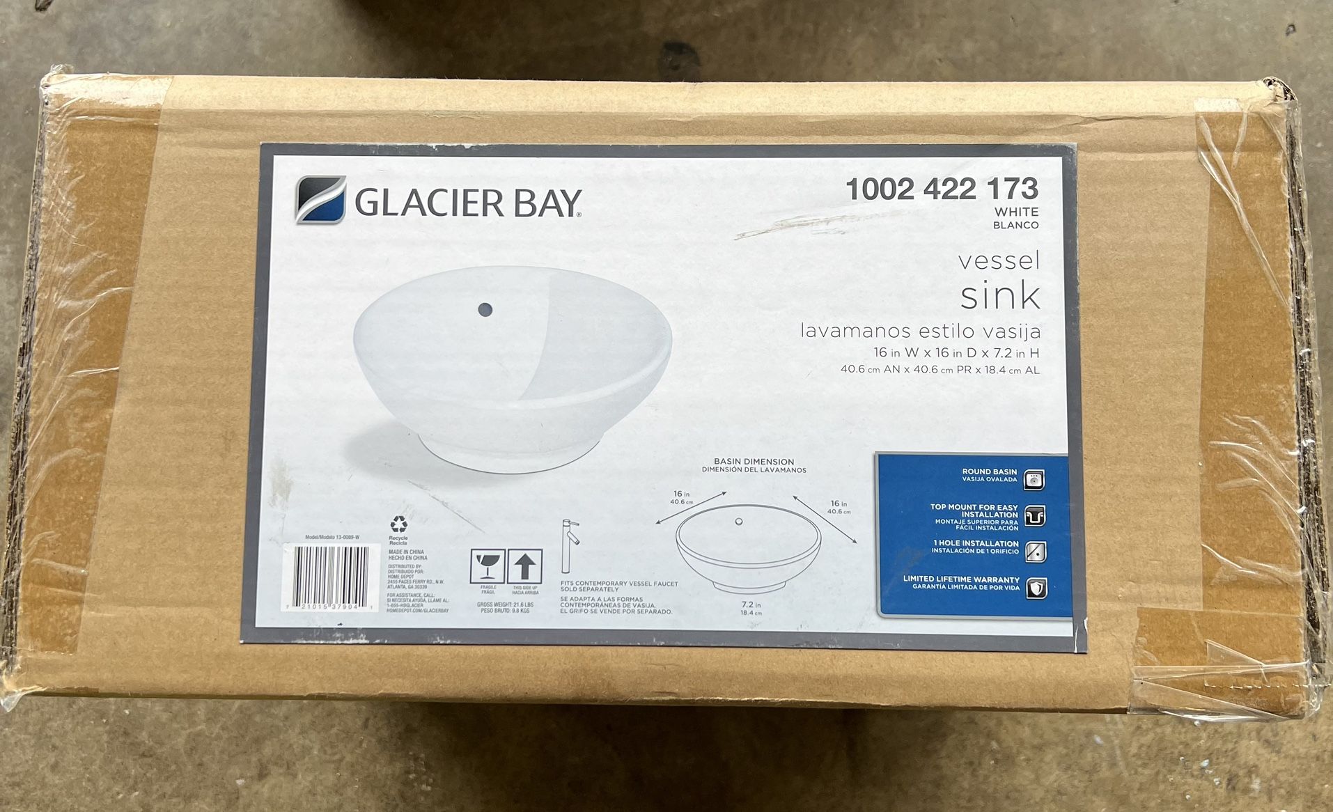 Glacier Bay Zale 16 in. Round Vitreous China Vessel Sink in White
