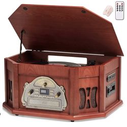 ORCC 10-in-1 Record Player | Nostalgic Turntable for Vinyl Record with Bluetooth | 2 Built-in Speakers | CD | Cassette | AM/FM Radio | USB | SD Slot |