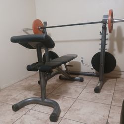 Adjustsble New Bench/Squat Rack With Weights 