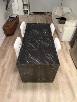 Large Imitation Marble Dining Table for 4 people with set of 4 barstools