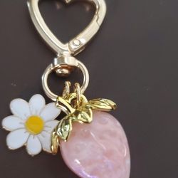 Pink Strawberry Keychain, Bag Charm for Purse, keys Backpack
